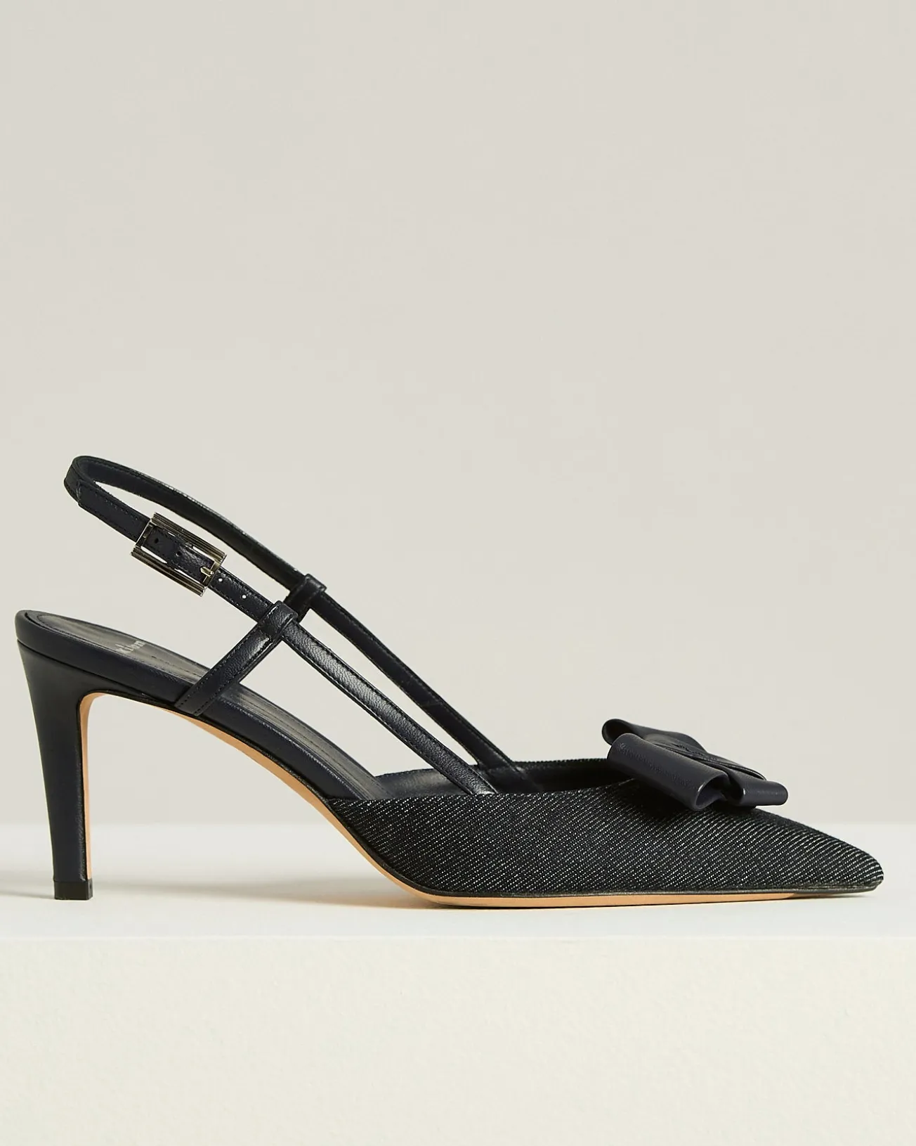 BLUE COTTON AND LEATHER COURT SHOE WITH STRAP
