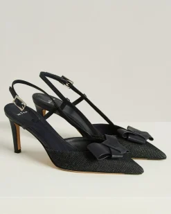 BLUE COTTON AND LEATHER COURT SHOE WITH STRAP