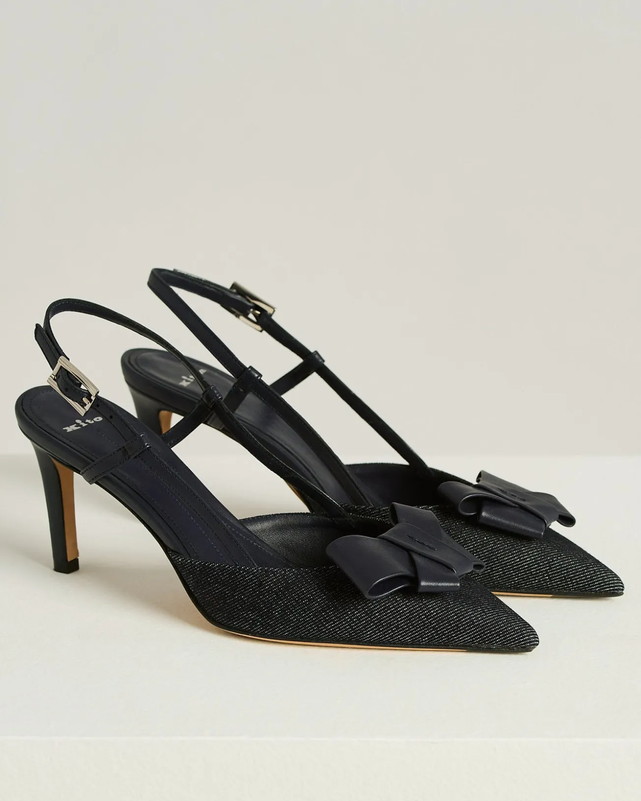BLUE COTTON AND LEATHER COURT SHOE WITH STRAP