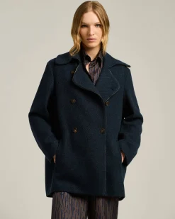 BLUE PURE CASHMERE DOUBLE-BREASTED PEACOAT