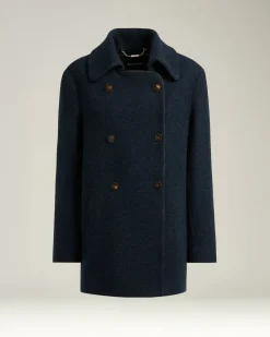 BLUE PURE CASHMERE DOUBLE-BREASTED PEACOAT