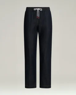 BLUE SOFT WAISTED COTTON AND LINEN TROUSERS