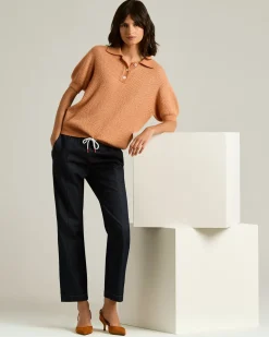 BLUE SOFT WAISTED COTTON AND LINEN TROUSERS