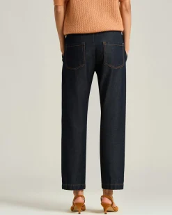 BLUE SOFT WAISTED COTTON AND LINEN TROUSERS