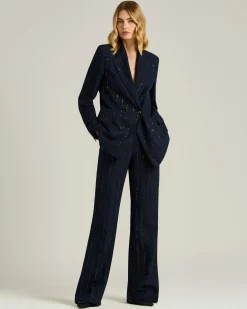 BLUE TAILORED LINEN WOOL, AND SILK TROUSERS