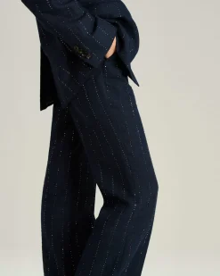 BLUE TAILORED LINEN WOOL, AND SILK TROUSERS