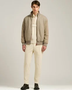 BOMBER IN TAUPE WOOL BLEND AND TECHNICAL FABRIC