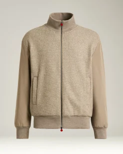BOMBER IN TAUPE WOOL BLEND AND TECHNICAL FABRIC