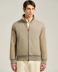 BOMBER IN TAUPE WOOL BLEND AND TECHNICAL FABRIC