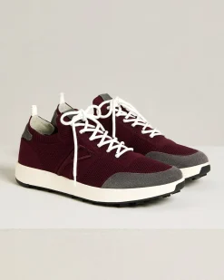 BORDEAUX COTTON-KNIT SNEAKERS WITH CALFSKIN SUEDE