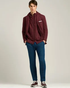 BORDEAUX COTTON-KNIT SNEAKERS WITH CALFSKIN SUEDE