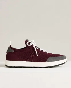 BORDEAUX COTTON-KNIT SNEAKERS WITH CALFSKIN SUEDE