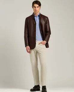 BORDEAUX LAMBSKIN JACKET WITH MANDARIN COLLAR
