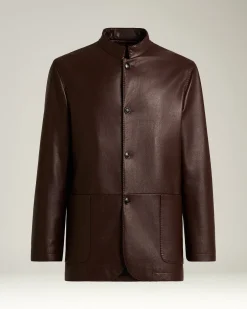BORDEAUX LAMBSKIN JACKET WITH MANDARIN COLLAR