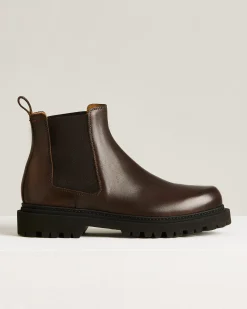 BROWN CALFSKIN CHELSEA BOOT LEATHER SOLE