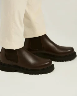 BROWN CALFSKIN CHELSEA BOOT LEATHER SOLE