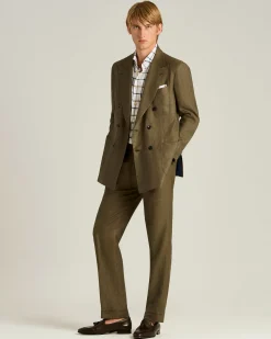 BROWN LINEN, WOOL AND SILK BLEND DOUBLE-BREASTED SUIT
