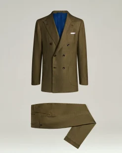 BROWN LINEN, WOOL AND SILK BLEND DOUBLE-BREASTED SUIT