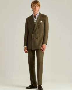 BROWN LINEN, WOOL AND SILK BLEND DOUBLE-BREASTED SUIT