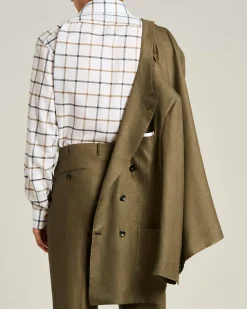 BROWN LINEN, WOOL AND SILK BLEND DOUBLE-BREASTED SUIT