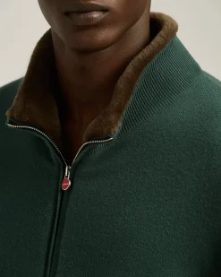 BROWN PURE CASHMERE ZIP-UP JACKET