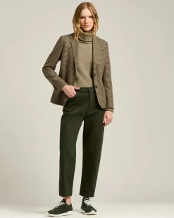 BROWN SINGLE-BREASTED HOUNDSTOOTH PURE CASHMERE BLAZER