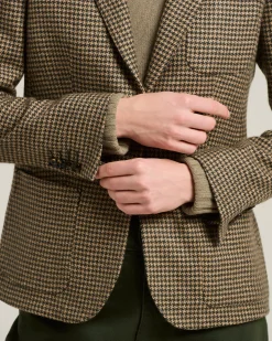 BROWN SINGLE-BREASTED HOUNDSTOOTH PURE CASHMERE BLAZER