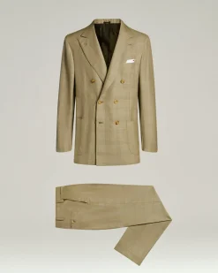 BROWN WOOL, SILK AND LINEN BLEND DOUBLE-BREASTED SUIT