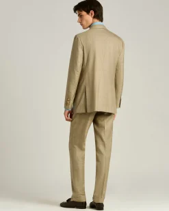 BROWN WOOL, SILK AND LINEN BLEND DOUBLE-BREASTED SUIT