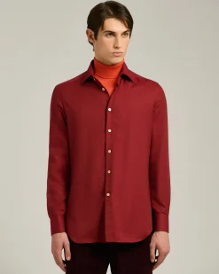 BURGUNDY COTTON AND CASHMERE FLANNEL SHIRT