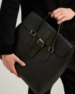 CALFSKIN SHOPPING BAG IN BLACK LEATHER