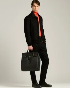 CALFSKIN SHOPPING BAG IN BLACK LEATHER