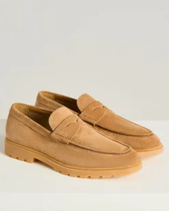 CAMEL SUEDE CALFSKIN LOAFER WITH RUBBER SOLE
