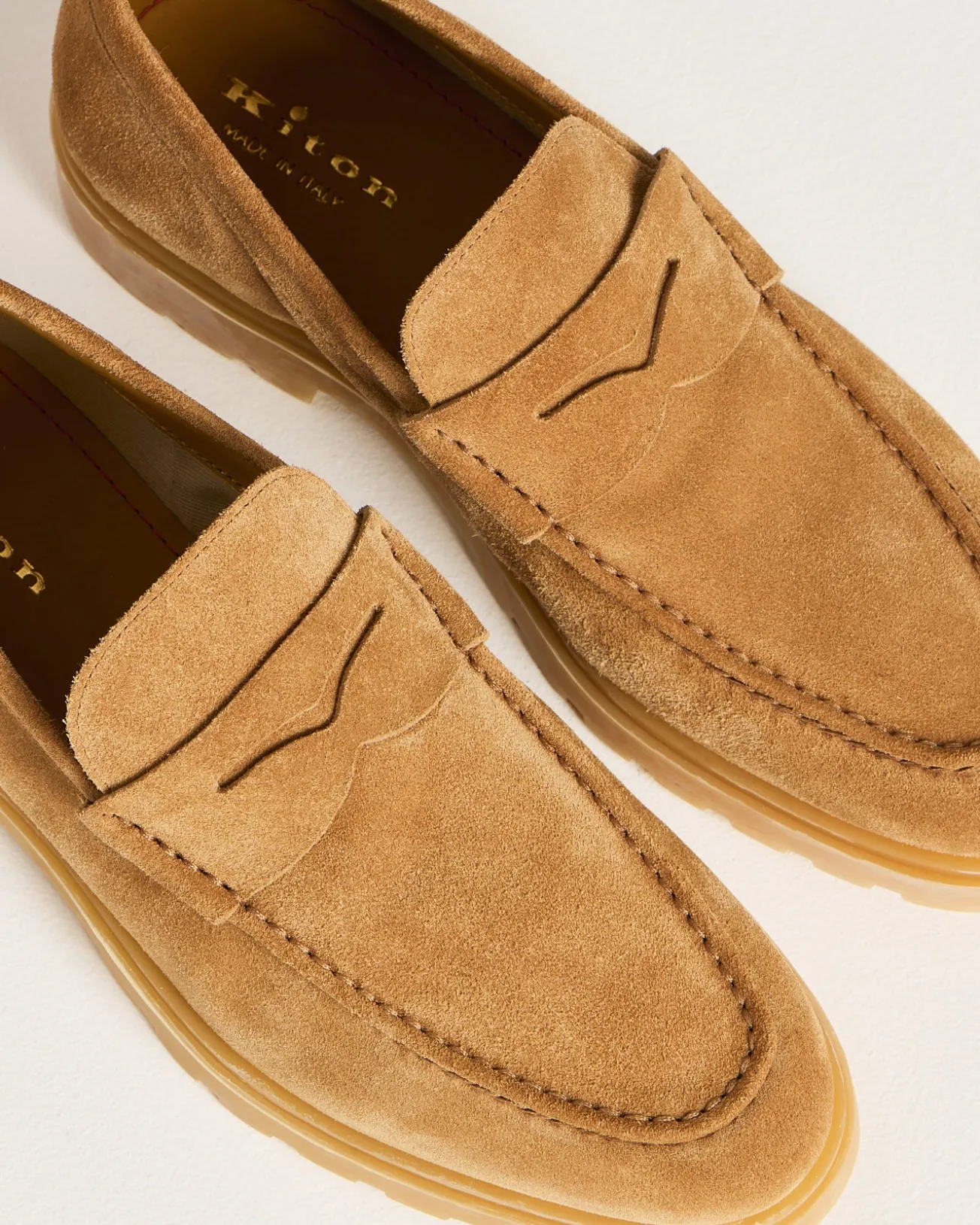 CAMEL SUEDE CALFSKIN LOAFER WITH RUBBER SOLE