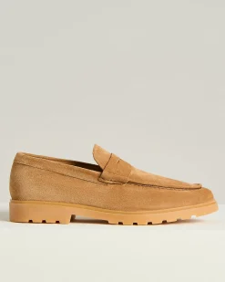 CAMEL SUEDE CALFSKIN LOAFER WITH RUBBER SOLE