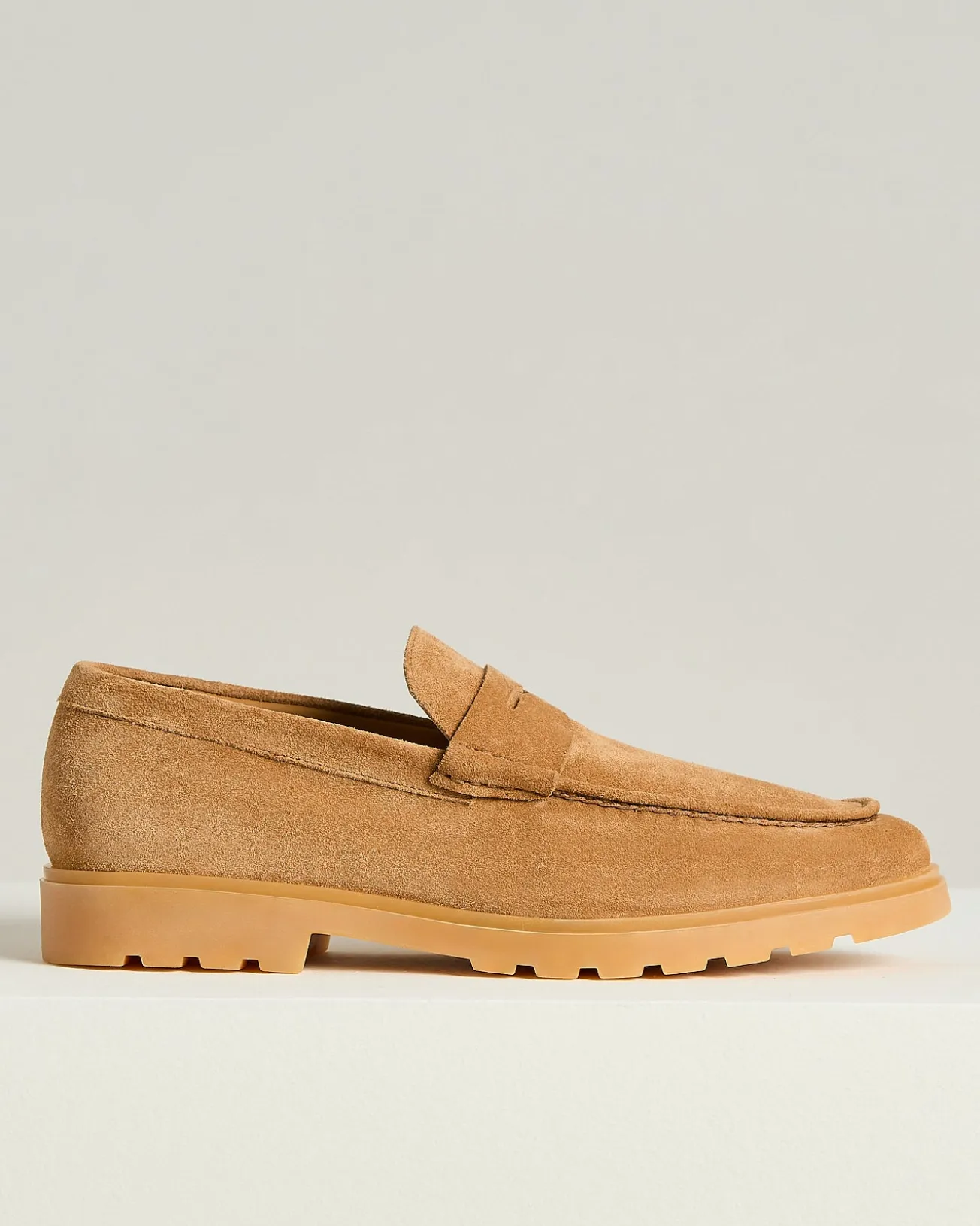 CAMEL SUEDE CALFSKIN LOAFER WITH RUBBER SOLE