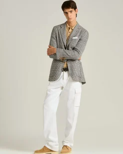 CASHMERE AND LINEN TAILORED CHECKED JACKET