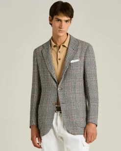 CASHMERE AND LINEN TAILORED CHECKED JACKET