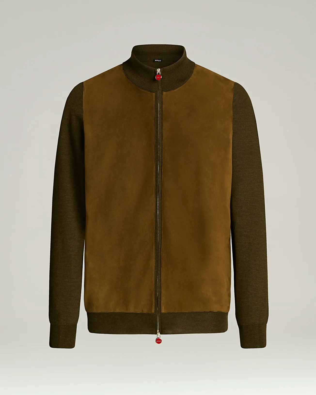 CASHMERE AND SILK BLEND JACKET WITH CONTRASTING DETAILS IN BROWN AND LAMBSKIN
