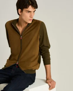 CASHMERE AND SILK BLEND JACKET WITH CONTRASTING DETAILS IN BROWN AND LAMBSKIN