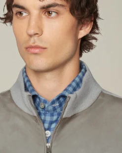 CASHMERE BOMBER JACKET WITH LEATHER INSERTS