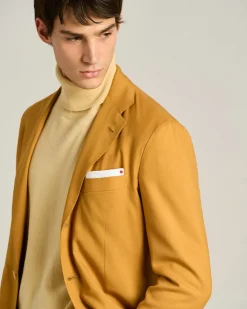 CASHMERE SINGLE-BREASTED JACKET IN MUSTARD YELLOW