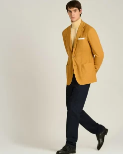 CASHMERE SINGLE-BREASTED JACKET IN MUSTARD YELLOW