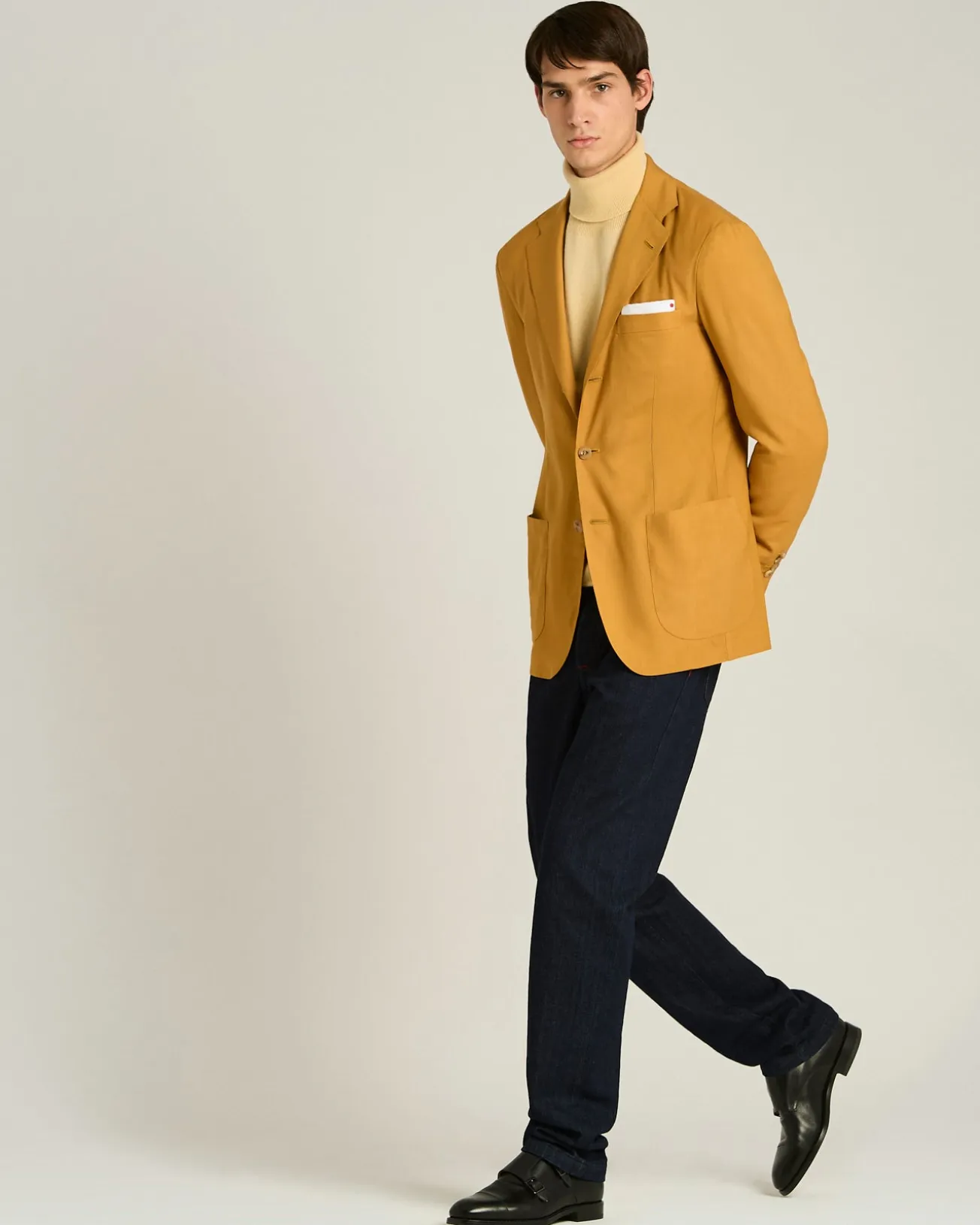 CASHMERE SINGLE-BREASTED JACKET IN MUSTARD YELLOW