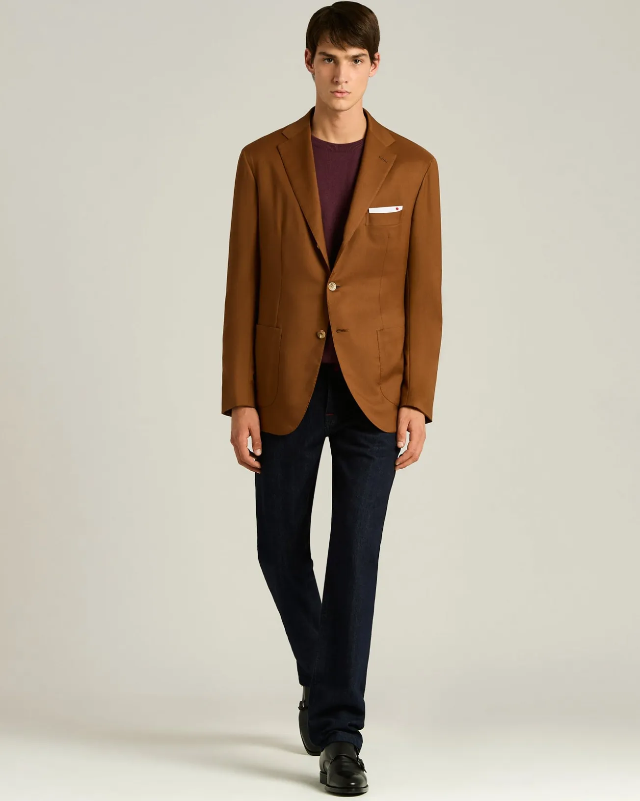 CASHMERE SINGLE-BREASTED JACKET IN BROWN