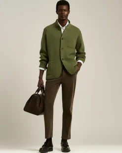 CASUAL JACKET IN PURE GREEN CASHMERE WITH MANDARIN COLLAR