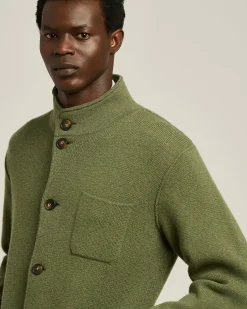 CASUAL JACKET IN PURE GREEN CASHMERE WITH MANDARIN COLLAR