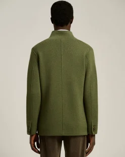 CASUAL JACKET IN PURE GREEN CASHMERE WITH MANDARIN COLLAR