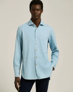CASUAL LIGHT BLUE DENIM SHIRT WITH SPREAD COLLAR