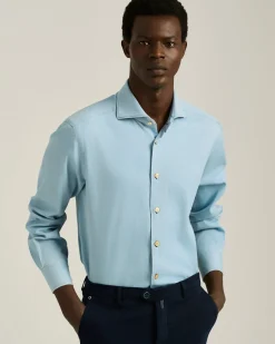 CASUAL LIGHT BLUE DENIM SHIRT WITH SPREAD COLLAR